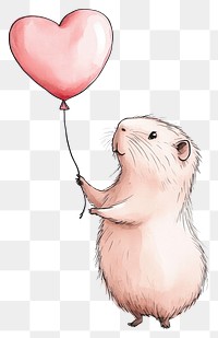 PNG A cute capybara in pink holding heart-shaped balloon animal design illustration.