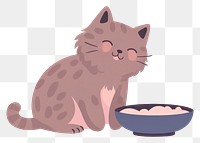 PNG Cat eating from a bowl illustration cartoon cute.