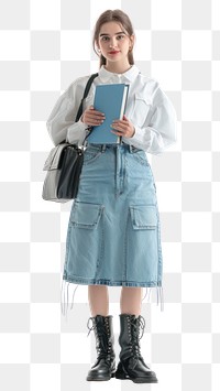 PNG Student young woman skirt bag holding.