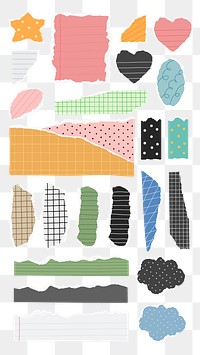 PNG Colorful torn paper shapes collection, set on transparent background