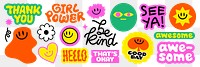 PNG Colorful retro motivational stickers on transparent background