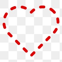 PNG Red dashed heart outline graphic, transparent background