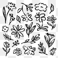 PNG Hand-drawn floral doodle collection on transparent background