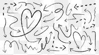 PNG Hand-drawn arrows and hearts on transparent background