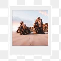 Beautiful beach png footprints sticker, nature  instant photo, transparent background