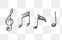 Music notes png vintage sticker illustration, transparent background