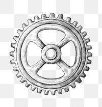 Cog wheel png vintage sticker illustration, transparent background