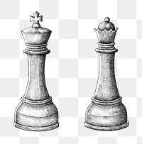 Chess pieces png vintage sticker illustration, transparent background