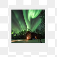Green aurora png lights sticker, travel  instant photo, transparent background