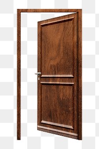Png open brown wooden door sticker, modern architecture image on transparent background