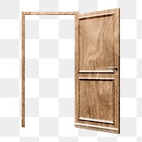 Png open wooden door sticker, modern architecture image on transparent background