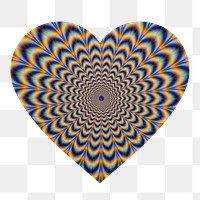 Png hypnotizing optical illusion badge sticker, abstract photo in heart shape, transparent background