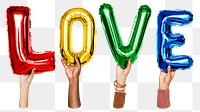 LGBT love balloon png word sticker, transparent background