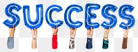 Success png, letter foil balloon, typography collage element, transparent background