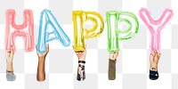 Happy word png, letter foil balloon, typography collage element, transparent background