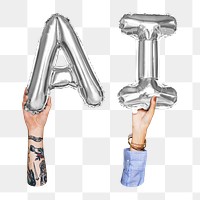 AI word png, letter foil balloon, typography collage element, transparent background