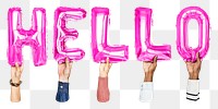 Hello word png, letter foil balloon, typography collage element, transparent background