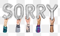 Sorry word png, letter foil balloon, typography collage element, transparent background