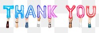 PNG thank you word, letter foil balloon, typography collage element, transparent background