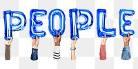 People word png, letter foil balloon, typography collage element, transparent background