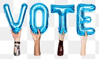 Vote word png, letter foil balloon, typography collage element, transparent background