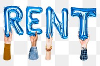 Rent word png, letter foil balloon, typography collage element, transparent background