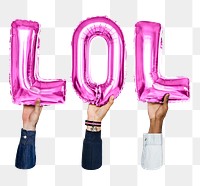 LOL word png, letter foil balloon, typography collage element, transparent background