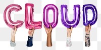 Cloud word png, letter foil balloon, typography collage element, transparent background