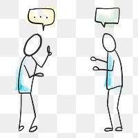 PNG two person talking, conversation doodle sticker in transparent background