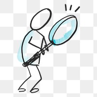 PNG man searching with a magnifying glass, investigation clipart doodle