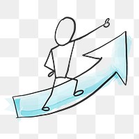 Growing success png, leader on an upside arrow in transparent background