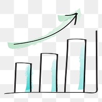 Business success png, increase bar chart, doodle in transparent background 