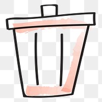 Trash bin png, doodle icon clipart in transparent background