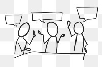 PNG team communication, stickman doodle in transparent background