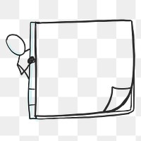 PNG notebook frame, stickman peeking through the blank space, transparent background