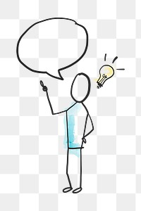 Sharing ideas png, speech bubble with light bulb doodle in transparent background