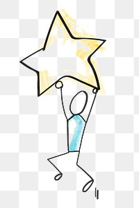 Star png, person doodle digital sticker in transparent background