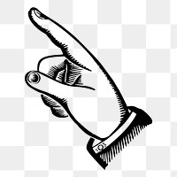 Png hand pointing finger sticker, vintage illustration on transparent background. Free public domain CC0 image.