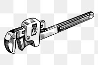 Pipe wrench png sticker, vintage tool illustration on transparent background. Free public domain CC0 image.