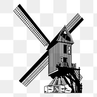 Windmill png sticker, vintage architecture illustration on transparent background. Free public domain CC0 image.