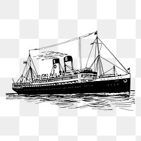 Steamship png sticker, vintage vehicle illustration on transparent background. Free public domain CC0 image.