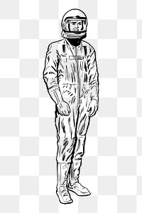 Png astronaut in space suit sticker, vintage illustration on transparent background. Free public domain CC0 image.