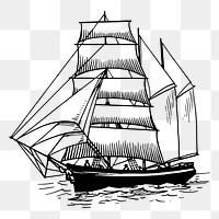 Sailing ship png sticker, vintage vehicle illustration on transparent background. Free public domain CC0 image.