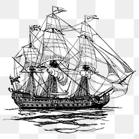 Sailing ship png sticker, vintage vehicle illustration on transparent background. Free public domain CC0 image.