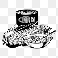Corn soup png can  sticker, vintage food illustration on transparent background. Free public domain CC0 image.
