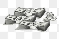 Stacks of money png sticker, vintage finance illustration on transparent background. Free public domain CC0 image.