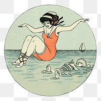 Summer woman png sticker, vintage illustration on transparent background. Free public domain CC0 image.