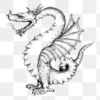 Dragon png sticker, vintage mythical creature illustration on transparent background. Free public domain CC0 image.