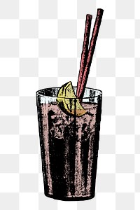 Iced lemonade png sticker, vintage beverage illustration on transparent background. Free public domain CC0 image.