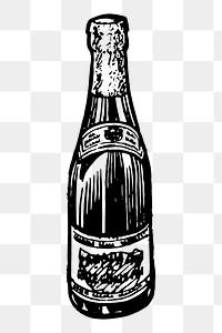 Champagne bottle png sticker, vintage object illustration on transparent background. Free public domain CC0 image.